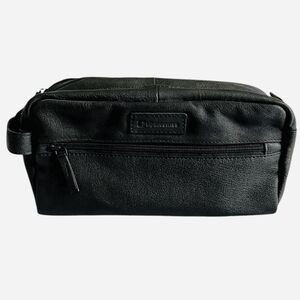 Alpine Swiss Sedona Black Leather Toiletry Bag Shaving Dopp Kit Travel Case NWOT